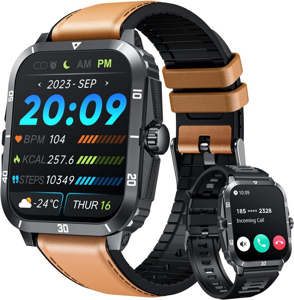 niizero Fur Herren mit Telefonfunktion 100+ Sportmodi Sport Smartwatch (2.0 Zoll, Android / iOS), mit Pulss Schlafmonitor Schrittzähler 3ATM Wasserdicht Fitness von niizero