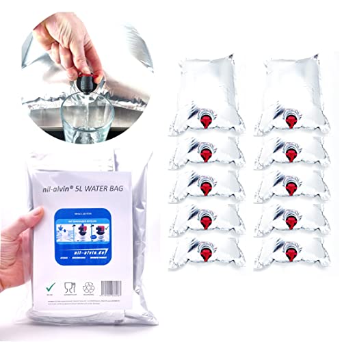 nil-alvin Water Bag Faltbare Kanister BPA FREI LEBENSMITTELECHT Wassersack Wasserbeutel Krisenvorsorge Notwasservorrat (10 x 5 Liter) von nil-alvin