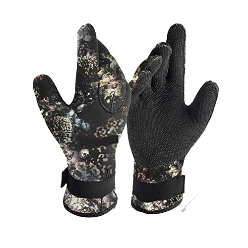nmbhus Camo-Tauchhandschuhe 3 mm / 5 mm Neopren mit Gürtelschnalle Speerfischer-Handschuhe for Tauchen, Schnorcheln, Angeln, Wassersport-Handschuhe (Color : 5mm Camou Gloves, Size : L Palm 9.5cm) von nmbhus