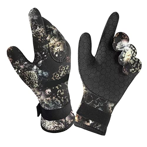 nmbhus Camo Tauchhandschuhe 3mm/5mm Neopren Schnallenriemen Harpune Camo Unterwasserausrüstung Tauchen Schnorcheln Angeln Sporthandschuhe (Color : 5mm Camo Gloves, Size : XL) von nmbhus