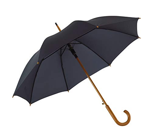 Automatik Regenschirm Holzschirm Stockschirm Portierschirm mit gebogenem Rundhaken Holzgriff in 103 cm Durchmesser von notrash2003 (Marineblau) von noTrash2003