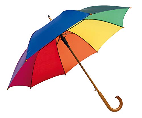 Automatik Regenschirm Holzschirm Stockschirm Portierschirm mit gebogenem Rundhaken Holzgriff in 103 cm Durchmesser von notrash2003 (Regenbogen) von noTrash2003