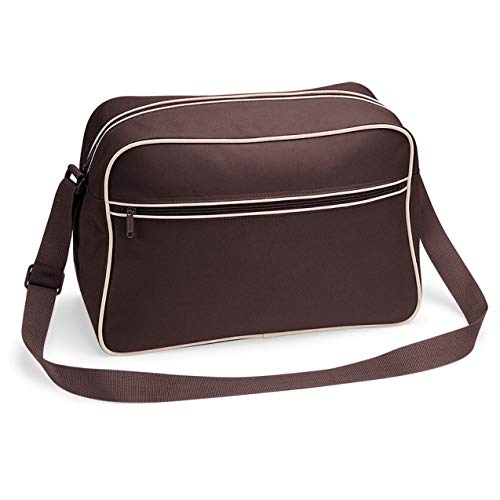 Retro Shoulder Bag im Design der Siebziger, Schultertasche Sporttasche aus Nylon mit Paspelierung inkl. gratis Schlüsselanhänger von noTrash2003