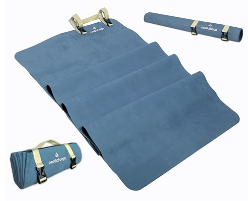 Yogamatte Reise faltbar & leicht, dünn rutschfest aus Kautschuk/Kompakt Travel Yoga Teppich Ideal für Handgepäck (Greyish Blue) von nordicfuego