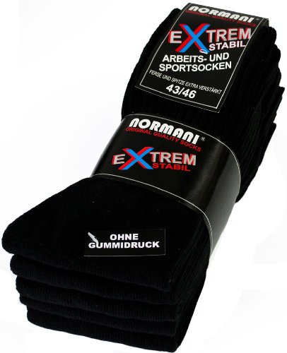 10 Paar stabile ARBEITSSOCKEN mit Frotteesohle - optimale BAU-, Sport- und Wandersocken - druckfreier Sitz Farbe Schwarz Größe 39-42 von normani