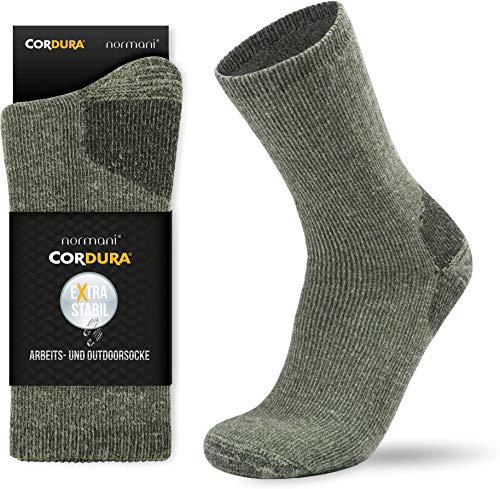 2-3 Paar Extrem robuste und wärmende Vollplüschsocken mit Alpakawolle oder Baumwolle mit Cordura® Farbe Olive Größe 3 Paar - 43/46 von normani