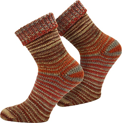 normani 2 Paar Wollsocken mit Umschlag Skandinavien-Style in bunten Farben Farbe Orange Größe 39/42 von normani