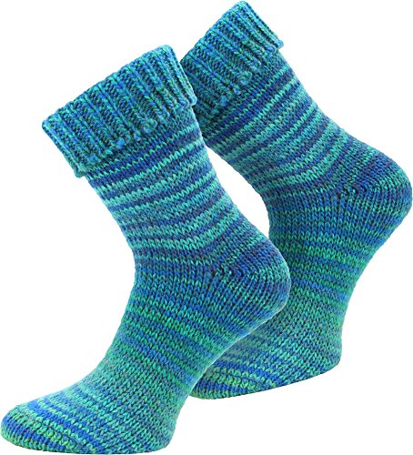 normani 2 Paar Wollsocken - mit Umschlag, im 'Skandinavischen' Style, in bunten Farben erhältlich Farbe Türkis Größe 35-38 von normani