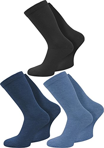 3 oder 6 Paar Extra breite Socken ohne Gummi - auch für Diabetiker geeignet Farbe 3 Paar Jeansblau/Mittelblau/Schwarz Größe 43/46 von Gear Up