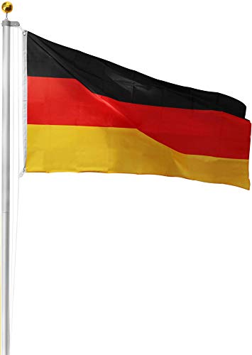 Aluminium Fahnenmast inkl. Deutschland Fahne + Bodenhülse + Zugseil - in verschiedenen Höhen wählbar Farbe Germany Größe 6.50 Meter von normani