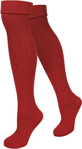 normani Damen Trachtensocken Lange Kniestrümpfe/Oktoberfest Overknees mit Zopfmuster Farbe Rot Größe 39/42 von normani