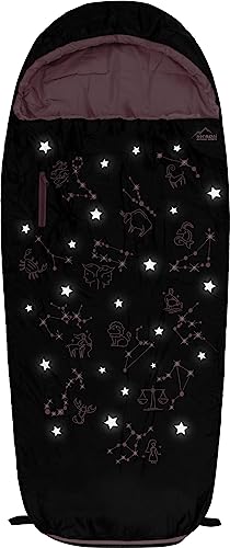 Kinder Schlafsack 3 Jahreszeiten Outdoor Deckenschlafsack Reise Mumienschlafsack - 4 bis 15 Jahren mit Sternzeichen-Motiv - Erweiterbarer Kinderschlafsack von 100 cm - 155 cm Farbe Rosa von normani