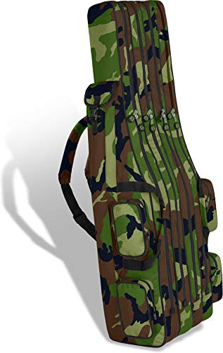 XXL Angelrutentasche Rutentasche mit 4 Rutenfächern für 8 Ruten - Angeltasche Kescher und Rutenhalter - Ruttenfutteral -125cm -150cm -160cm -170cm -190cm Farbe Woodland Größe 1,25 m von normani