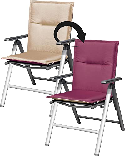 normani 1, 2, 4 oder 6 Stuhlauflagen - wendbare Niedriglehner - 2 farbige Gartenstuhlauflagen - Sitzpolster - Polsterauflage 140x50x6 cm Farbe Beige/Brombeere Größe 6 Stück von normani