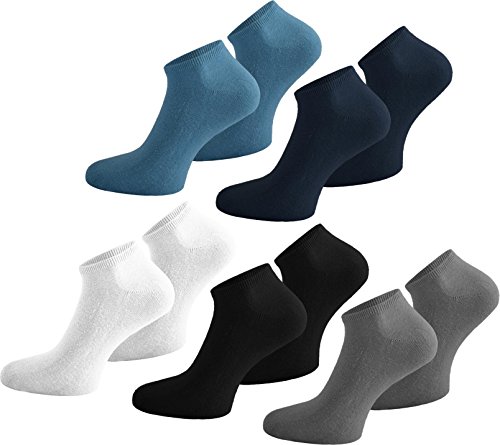 normani 10 Paar Sneaker Socken für Herren und Damen in dezenten und knallig bunten Farbkombinationen Farbe Marine/Jeans/Grau/Weiß/Schwarz Größe 43/47 von normani