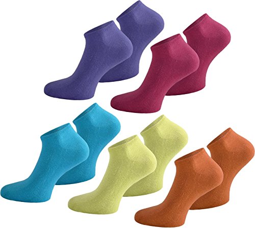normani 10 Paar Sneaker Socken für Herren und Damen in dezenten und knallig bunten Farbkombinationen Farbe Pink/Flieder/Orange/Gelb/Türkis Größe 37/42 von normani