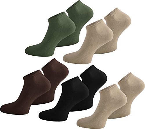 normani 10 Paar Sneaker Socken für Herren und Damen in dezenten und knallig bunten Farbkombinationen Farbe Schwarz/Braun/Beige/Oliv/Beige Größe 37/42 von normani