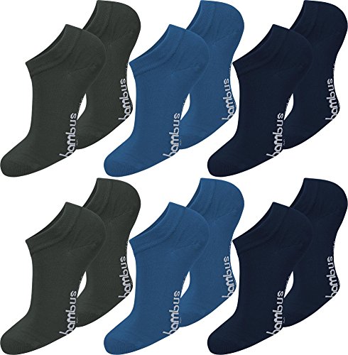 normani 12 Paar Bambus Sneaker Socken ATMUNGSAKTIV ohne Gummidruck Farbe Anthrazit/Blau/Marine Größe 39/42 von normani