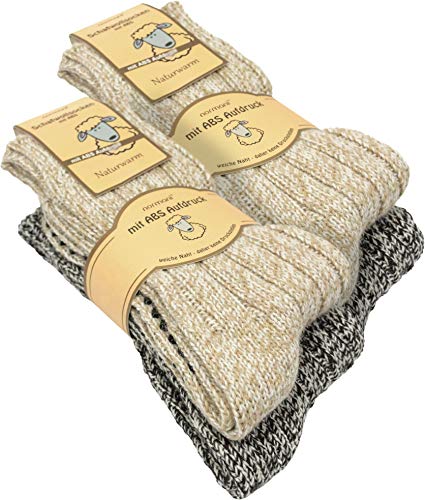 normani 2, 4 Paar oder 6 Paar Norweger Strick-Socken mit Antirutsch Sohle, Woll Socken mit ABS Sohle. Hütten Socken Farbe 4 Paar Größe 39-42 von normani