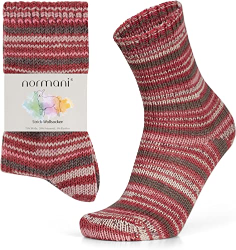 normani 2 Paar Bunt gestrickte Wollsocken im 'Skandinavischen' Style Kuschelig warm für Damen und Herren Farbe Rot Größe 35-38 von normani