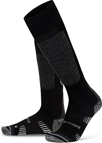 normani 2 Paar Merino Lange Trekking Socken Wandersocken Kniestrümpfe mit Frotteesohle Farbe Schwarz Größe 39-42 von normani