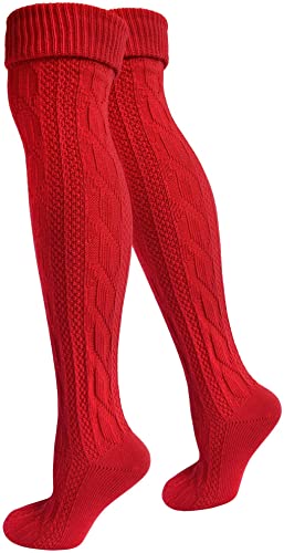 normani 2 Paar Oktoberfest Kniestrümpfe Trachten Socken EXTRA LANG aus Baumwolle Farbe Rot Größe 35/38 von normani