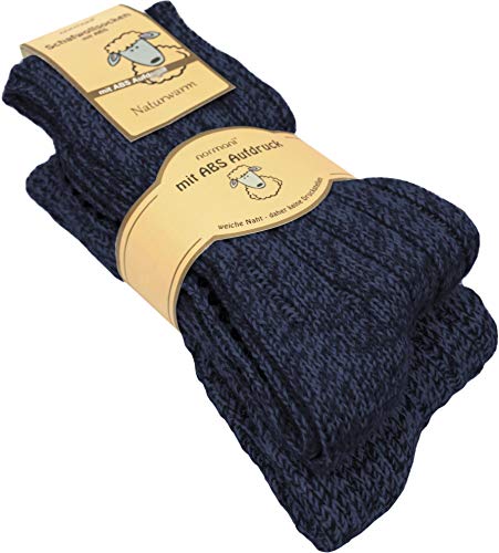 normani 2 Paar Schafwollsocken mit ABS Haussocken mit Schafwolle Farbe Marine Größe 35-38 von normani