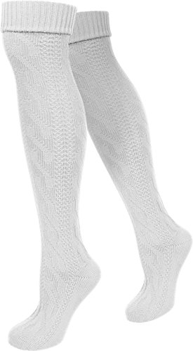 normani 2 Paar Trachtensocken Kniebundhosenstrümpfe Extraland - für Damen und Herren - Oktoberfest Outfit - Loferl Overknee Überknie Farbe Weiß Größe 47-50 von normani