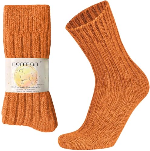 normani 2 Paar warme und kuschelige WollSocken aus Alpaka- und Schafwolle Farbe Orange Größe 35-38 von normani