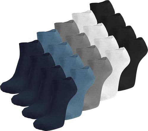 normani 20 x American Sneaker Socken Herren & Damen – Atmungsaktive Baumwolle mit Elasthan (Mehrfachpack) für Freizeit, Alltag und Sport Farbe Marine/Jeans/Grau/Weiß/Schwarz Größe 37-42 von normani