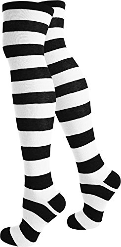 normani 3 Paar Damen Overknees Kniestrümpfe Geringelt handgekettelte Fußspitze wählbar Farbe Schwarz/Weiß von normani