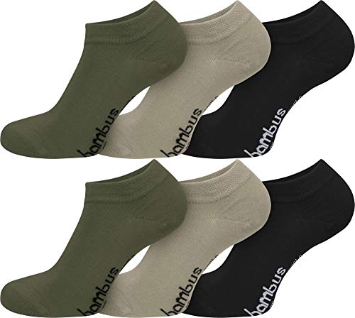 normani 6 Paar Bambus Sneaker Socken in verschiedenen Designs - weiches Material Farbe Dunkelkhaki/Khaki/Schwarz Größe 43/46 von normani