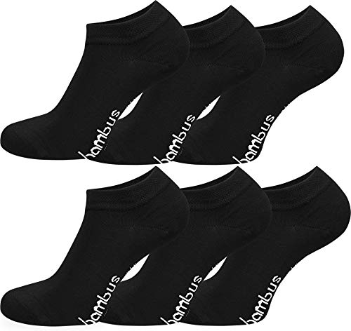 normani 6 Paar Bambus Sneaker Socken in verschiedenen Designs - weiches Material Farbe Schwarz Größe 35/38 von normani