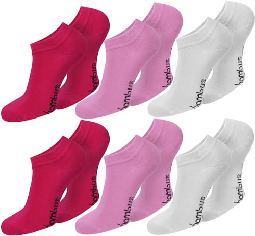 normani 6 Paar Damen Bambus Sneaker-Socken, schwarz, Spitze handgekettelt, Ohne Gummibund, superweich und angenehm Farbe Pink/Rosa/Weiß Größe 35/38 von normani