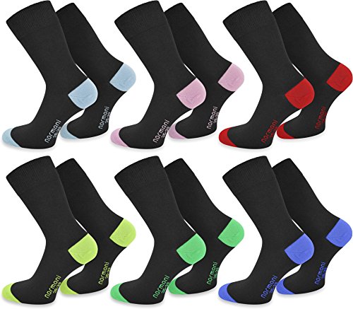 normani 6 Paar Socks - Socken mit farbig abgesetzten Fersen und Zehen aus Baumwolle mit Elasthan Farbe Hellblau/Hellrosa/Rot/Lime/Grün/Royal Größe 43/46 von normani