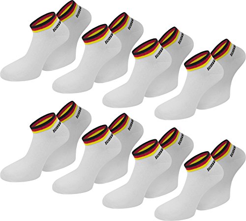 normani 8 Paar Deutschland Fan Socken Sneaker - Mit Deutschland Farben - Fahne - perfekt zur Fußball oder Handball WM/EM [Gr. 35-46] Farbe Weiß Größe 35/38 von normani
