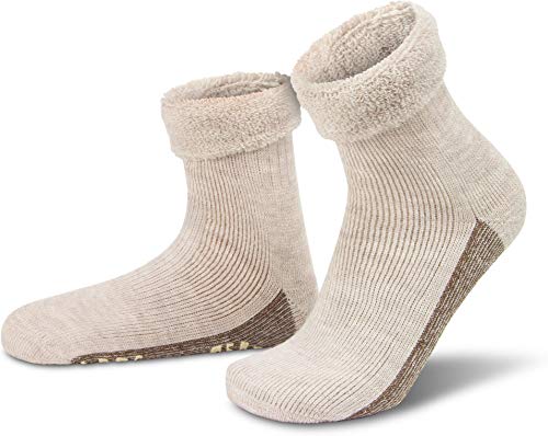 normani ALPAKA Wollsocken mit Alpaka- & Schafwolle sowie rutschfestem ABS-Aufdruck | Hausschuh-Socken | Dicke Kuschelsocken mit Antirutsch-Sohle Farbe Natur Größe 43-46 von normani