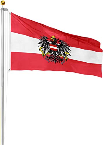 normani Aluminium Fahnenmast 6,20 6,80 oder 7,50 Meter Höhe inkl. Deutschlandfahne mit Adler oder Österreich 90x150 Farbe Österreich Größe 6.2 Meter von normani