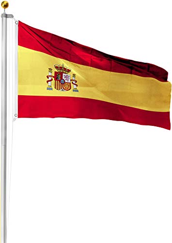 normani Aluminium Fahnenmast inkl. Deutschland Fahne + Bodenhülse + Zugseil - in verschiedenen Höhen wählbar Farbe Spanien Größe 6.20 Meter von normani