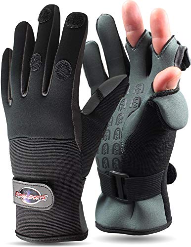 normani Anglerhandschuhe aus Neopren mit umklappbaren Fingerkuppen und Silikon-Innenseite Farbe Schwarz/Grau Größe XL von normani
