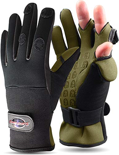 normani Anglerhandschuhe aus Neopren mit umklappbaren Fingerkuppen und Silikon-Innenseite Farbe Schwarz/Olive Größe XL von normani