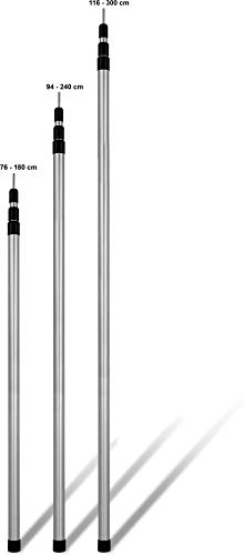 normani Aufstellstange Teleskopstangen Stützstange aus Alu in unterschiedlichen Längen von 76 cm bis 300 cm - 3 Segmente für Zelt, Tarp, Sonnensegel oder Plane Farbe 2.Stück Größe 116-300 cm von normani