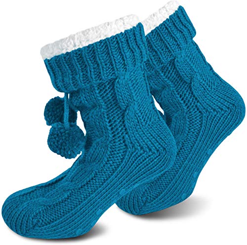 normani Damen Socken mit ABS Sohle Innenfell Extra Dicke Haussocken Anti Rutsch Sohle Farbe Türkis Größe 36/40 von normani