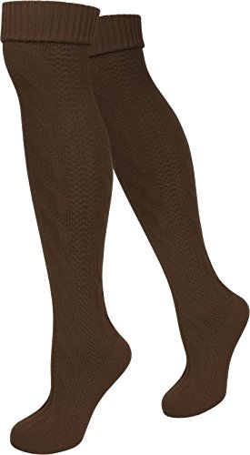 normani Damen Trachtensocken Lange Kniestrümpfe/Oktoberfest Overknees mit Zopfmuster Farbe Braun Größe 35/38 von normani