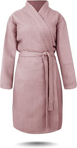 normani Damen dünner Bademantel aus 100% Baumwolle - Langer Kimono mit Waffeloptik - Waffelbademantel für Frauen Farbe Rosa Größe S von normani
