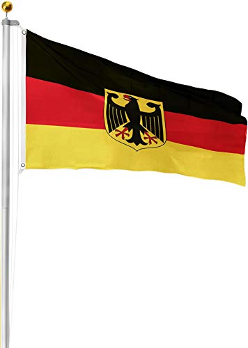 normani Fahnenmast 5xALU, Bodenhülse, Seilzug, Obere Abdeckung inkl. Deutschlandfahne mit Ösen, 150 x 90 cm Farbe Deutschland mit Adler Größe 7.5 Meter von normani