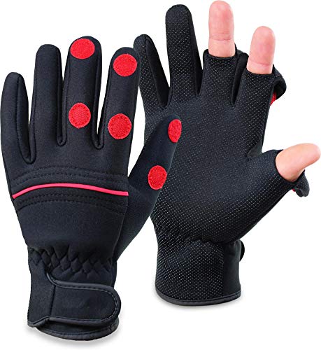 normani Wasser- und Winddichte Angel Handschuhe Winterhandschuhe Fishingsports Anglerhandschuhe 2,5 mm Titanium-Neopren Farbe Schwarz/Rot Größe S von normani
