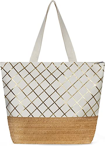 normani Große Schultertasche - Strandtasche - Shopper mit Reißverschluss und Innentasche - XL Damen Tasche 20 Liter Farbe Weiß von normani