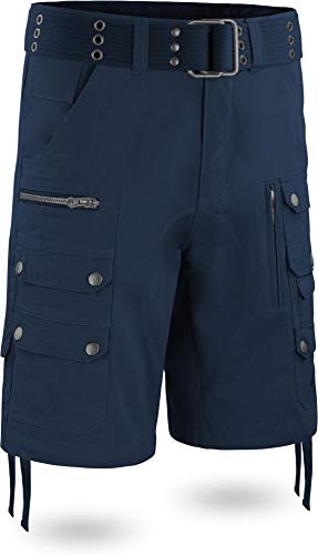 normani Herren Vinatge Sommerhose Shorts Bermuda mit vielen Taschen, leichte atmungsaktive Bio-Baumwolle, ideal für die warmen Sommertage inkl. Gürtel Farbe Navy Größe XL von normani