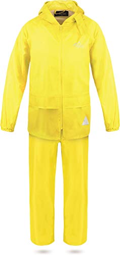 normani Kinder Kids Regenanzug aus Regenjacke mit Kapuze und Regenhose - 100% Wasserdicht + Winddicht absoluter Wetterschutz Farbe Gelb Größe L/146-152 von normani